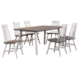 Cusick 7 Piece Farmhouse Dining Set, White & Gray Wood, (Table & Six Windsor Chairs)
