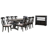 Frates 10 Piece Extendable Dining Set, Black & Brown Wood (Table, 8 Chairs, Server)
