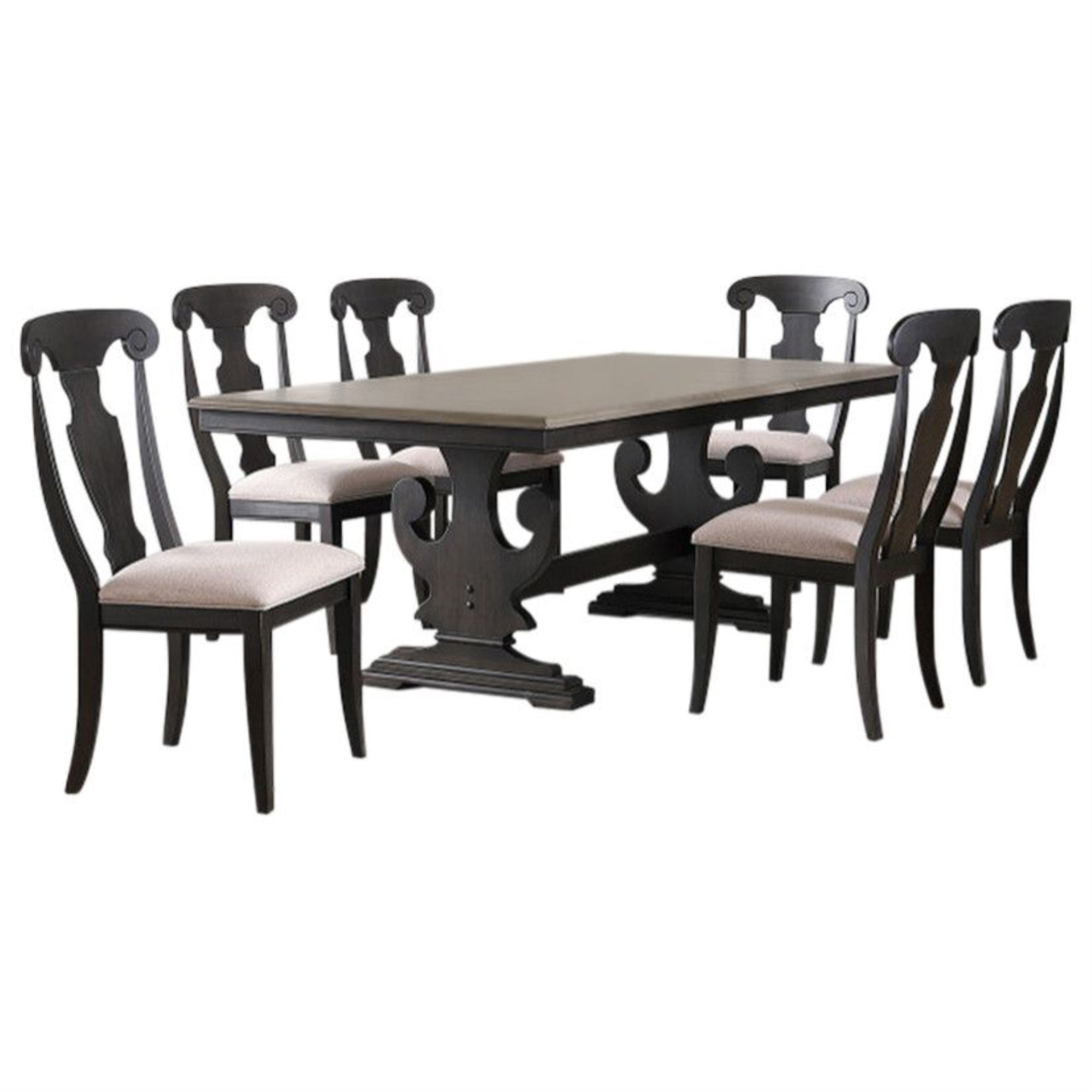 Frates 7 Piece Extendable Dining Set, Black & Brown Wood (Table & 6 Chairs)