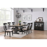 Frates 8 Piece Extendable Dining Set, Black & Brown Wood (Table, 6 Chairs, Server)