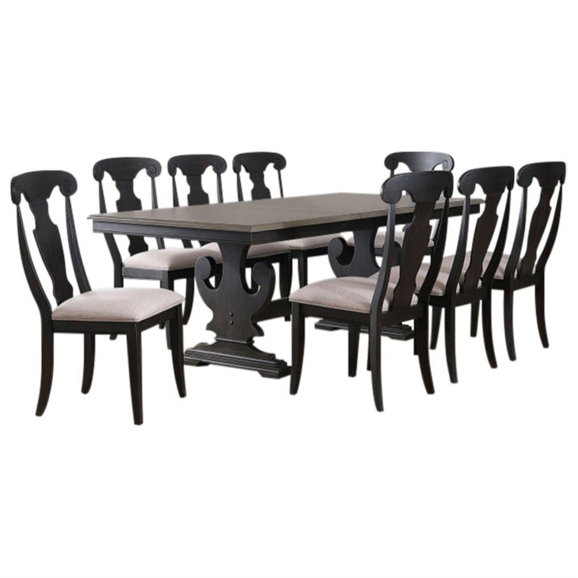 Frates 9 Piece Extendable Dining Set, Black & Brown Wood (Table & 8 Chairs)