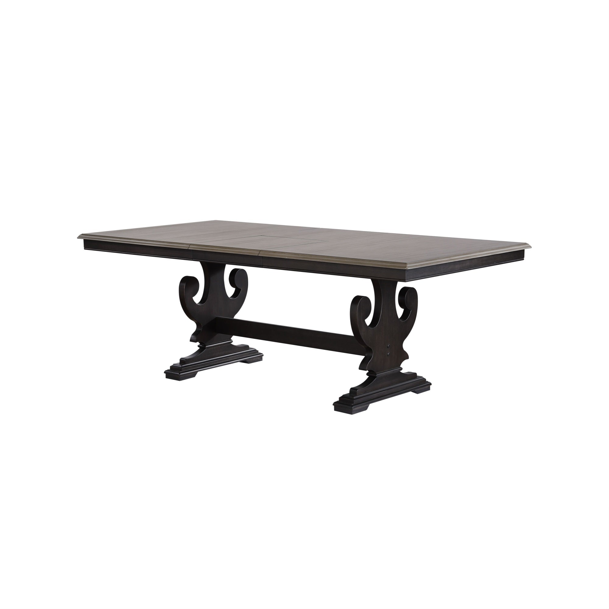 Frates Butterfly Extension Trestle Dining Table, Black & Brown Solid Wood