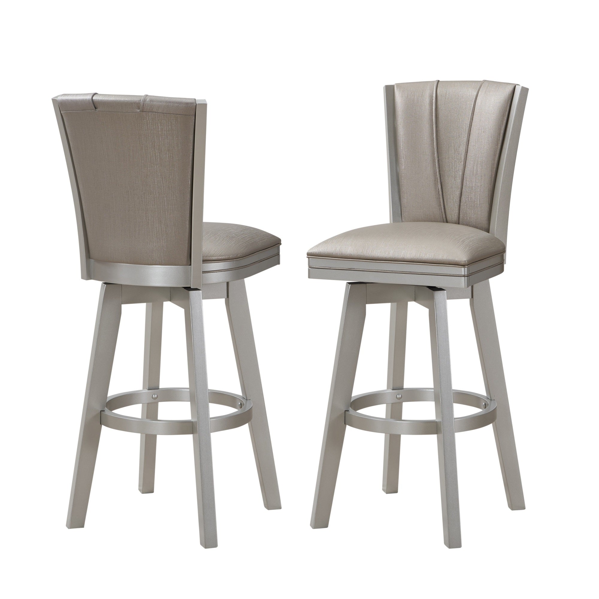 Tillotson Bar Swivel Stools, Beige Faux Leather & Champagne Wood