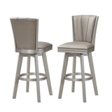 Tillotson Bar Swivel Stools, Beige Faux Leather & Champagne Wood