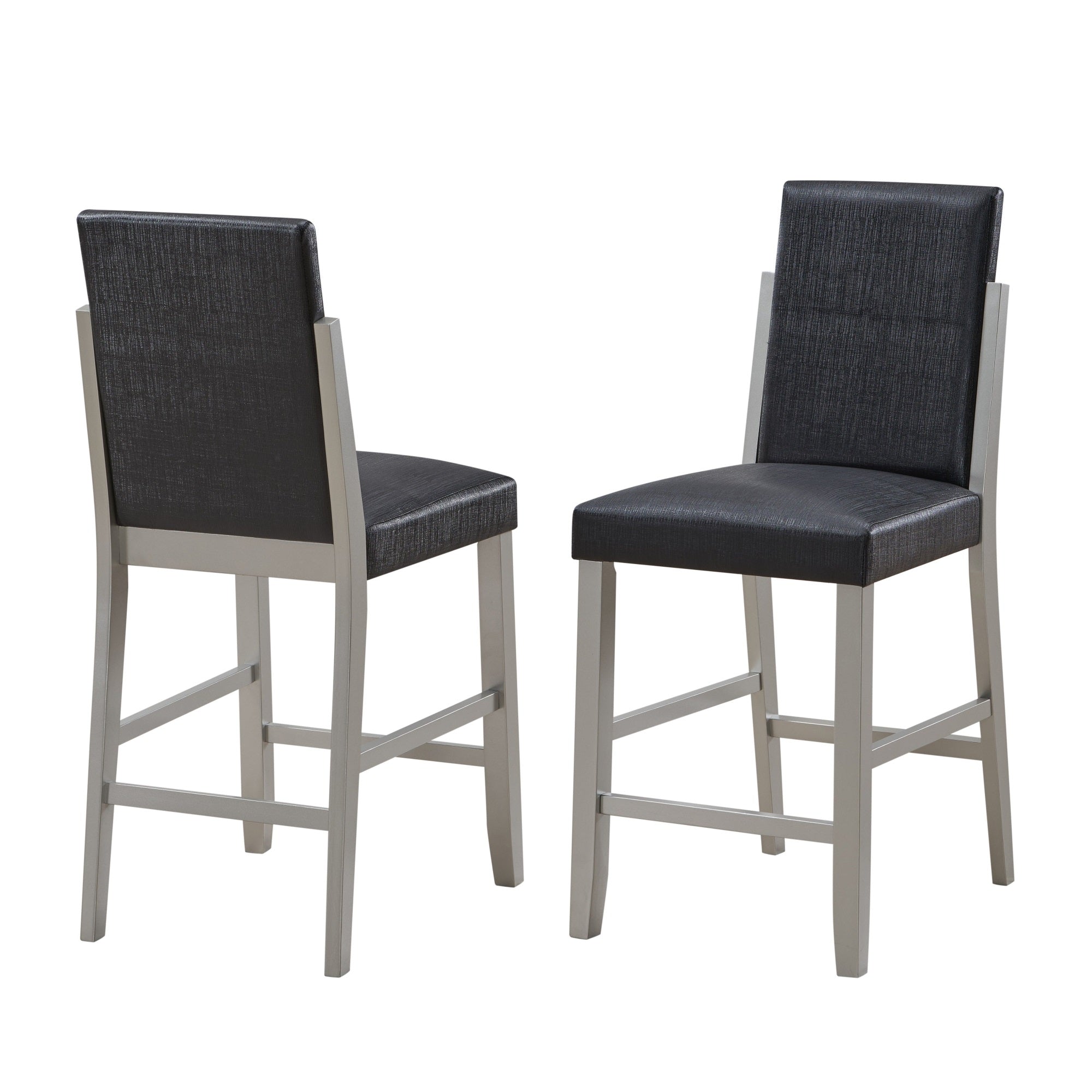Luder Counter Height Bar Stools, Black Faux Leather & Champagne Wood Legs (Set Of 2)