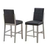 Luder Counter Height Bar Stools, Black Faux Leather & Champagne Wood Legs (Set Of 2)