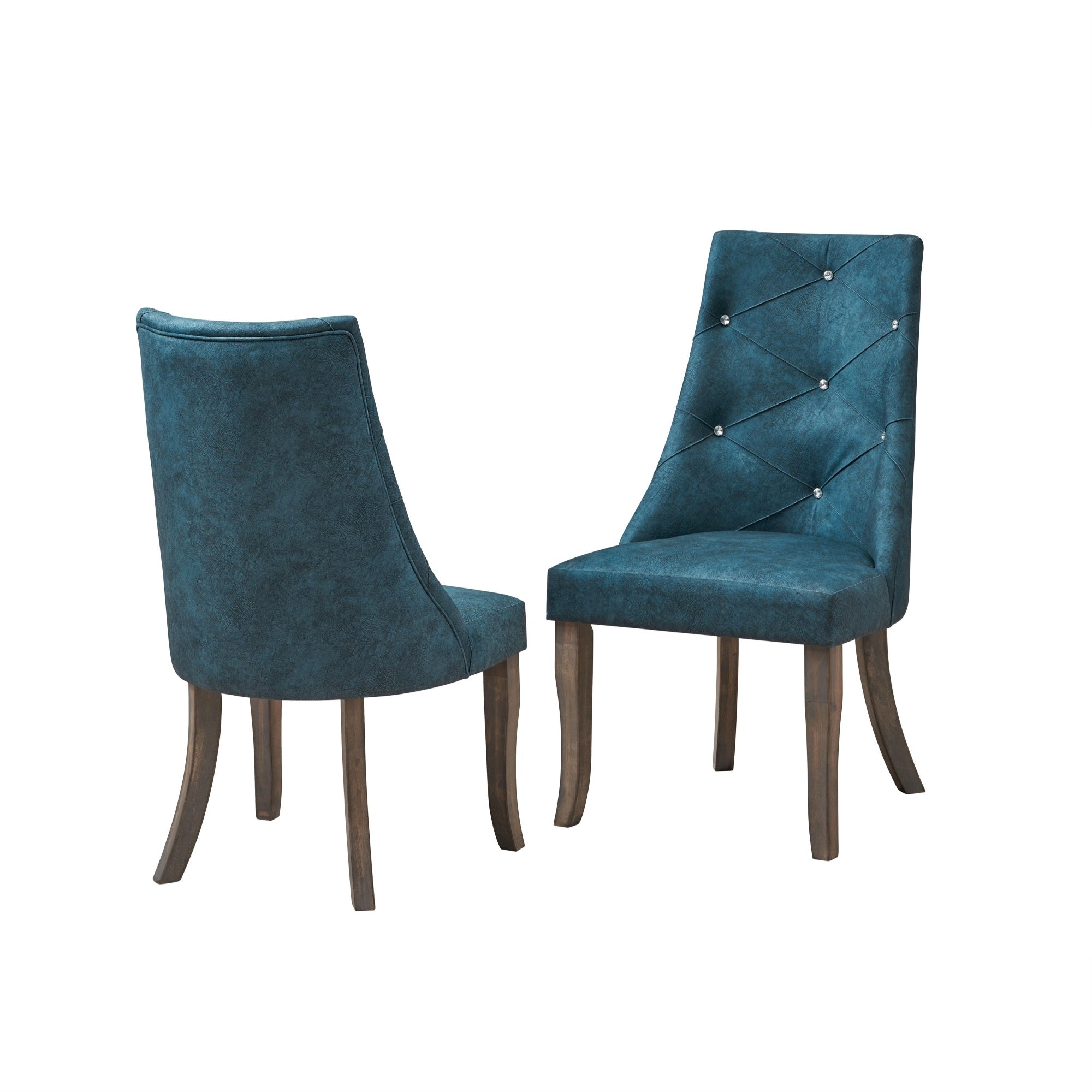 Benoit Crystal Tufted Upholstered Dining Side Chairs, Blue Fabric & Gray Wood (Set Of 2)