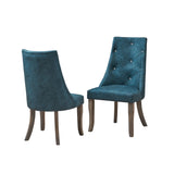 Benoit Crystal Tufted Upholstered Dining Side Chairs, Blue Fabric & Gray Wood (Set Of 2)