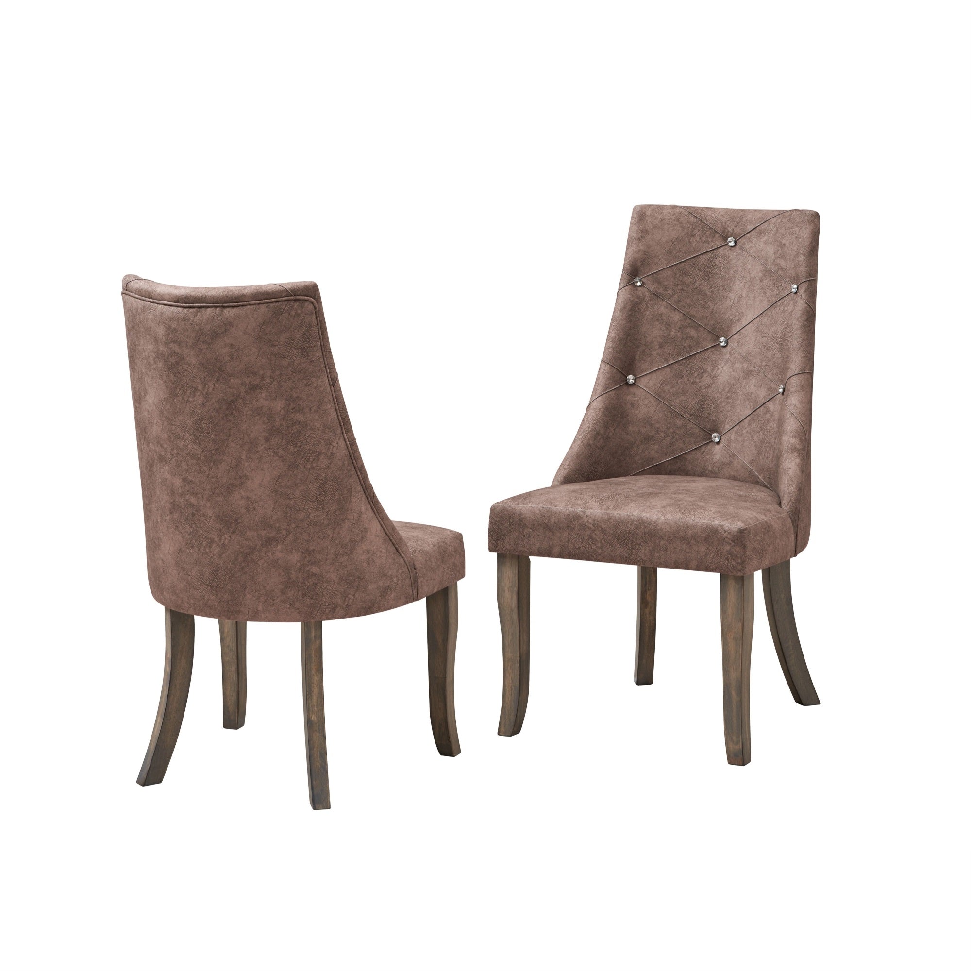 Benoit Crystal Tufted Upholstered Dining Side Chairs, Dark Brown Fabric & Gray Wood (Set Of 2)