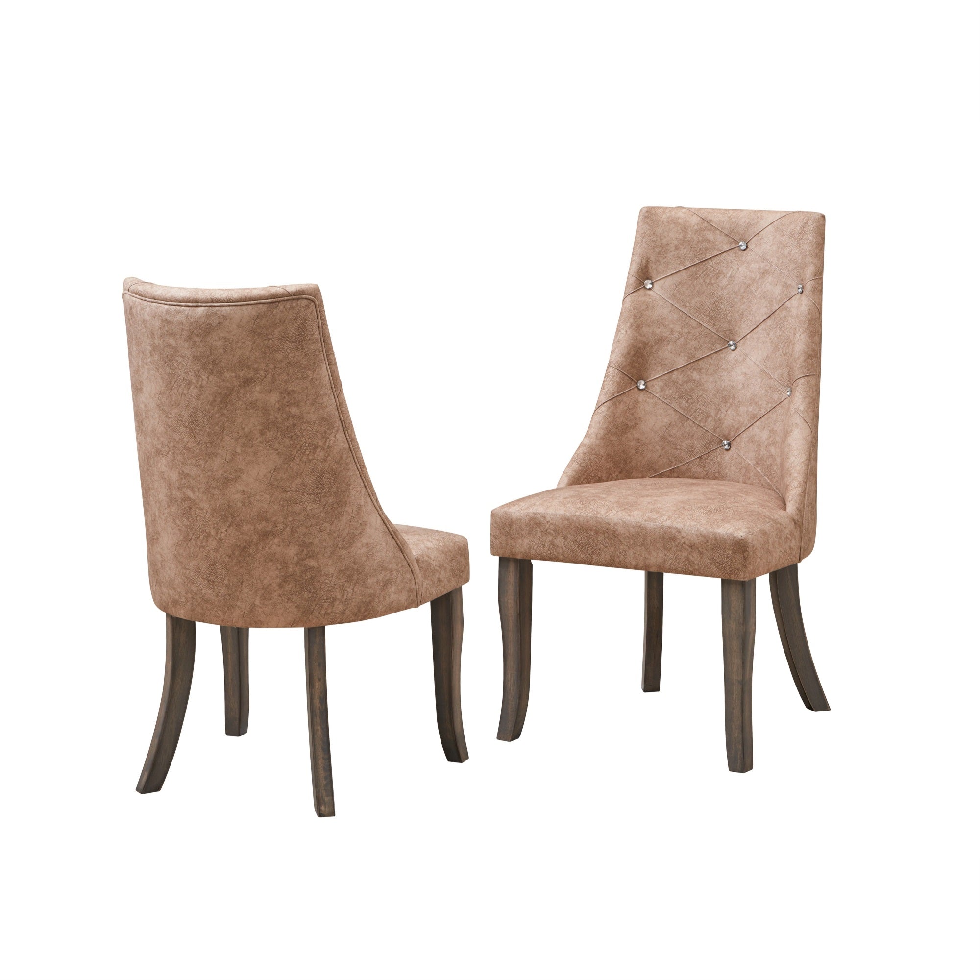 Benoit Crystal Tufted Upholstered Dining Side Chairs, Light Brown Fabric & Gray Wood (Set Of 2)