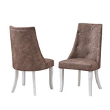 Benoit Crystal Tufted Upholstered Dining Side Chairs, Dark Brown Fabric & White Wood (Set Of 2)