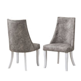 Benoit Crystal Tufted Upholstered Dining Side Chairs, Gray Fabric & White Wood (Set Of 2)