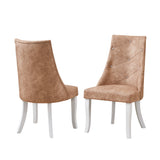 Benoit Crystal Tufted Upholstered Dining Side Chairs, Light Brown Fabric & White Wood (Set Of 2)
