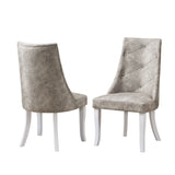 Benoit Crystal Tufted Upholstered Dining Side Chairs, Silver Fabric & White Wood (Set Of 2)