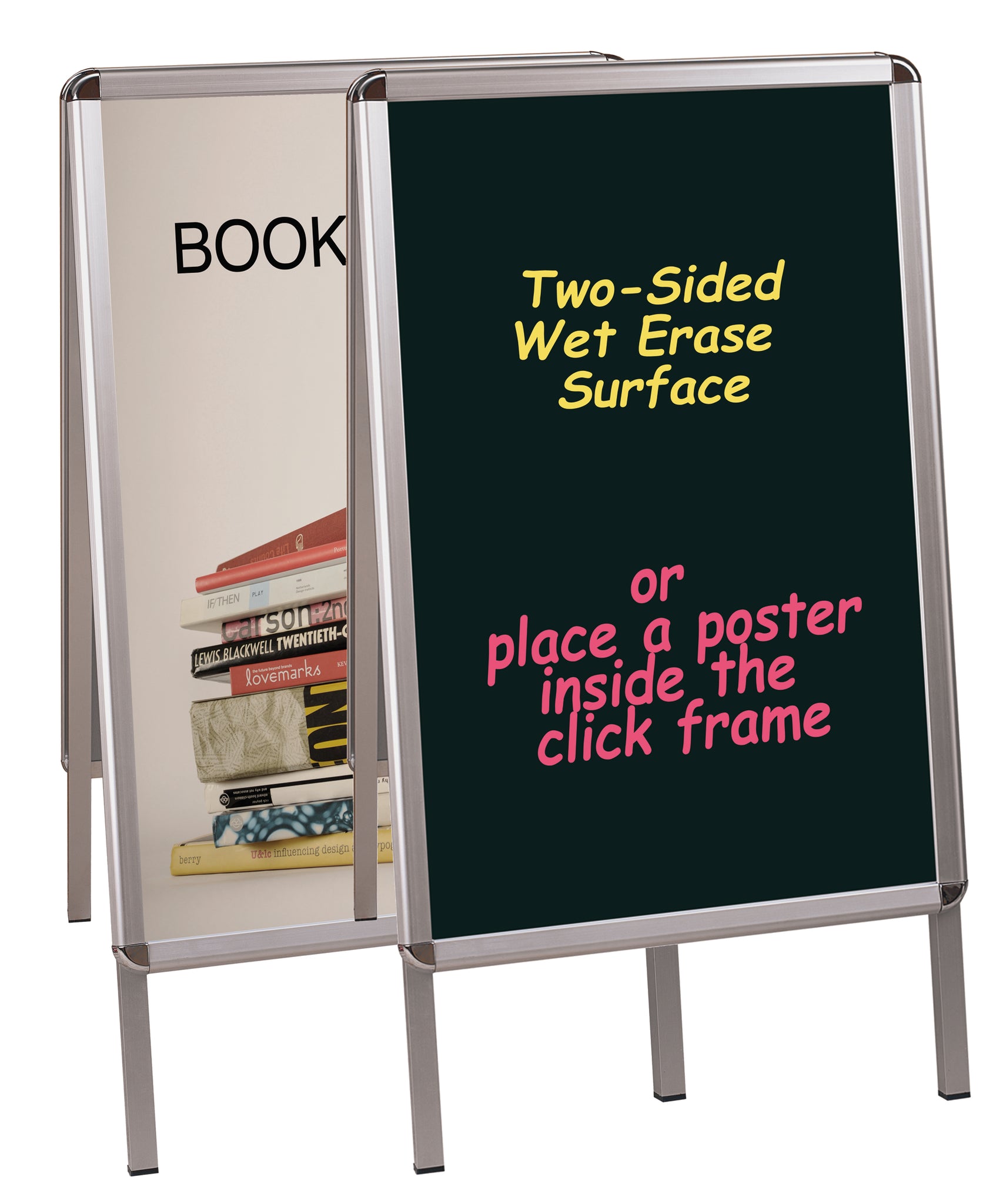 Wet Erase A-Frame Sign Board, Poster Holder, 33 X 22, Aluminum Frame, Black Surface