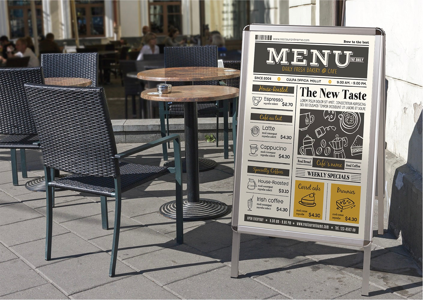 Wet Erase A-Frame Sign Board, Poster Holder, 33 X 22, Aluminum Frame, Black Surface