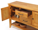 Sunset Trading Selections Sideboard With Large Display Shelf - 3 Drawers 2 Storage Cabinets - Light Oak