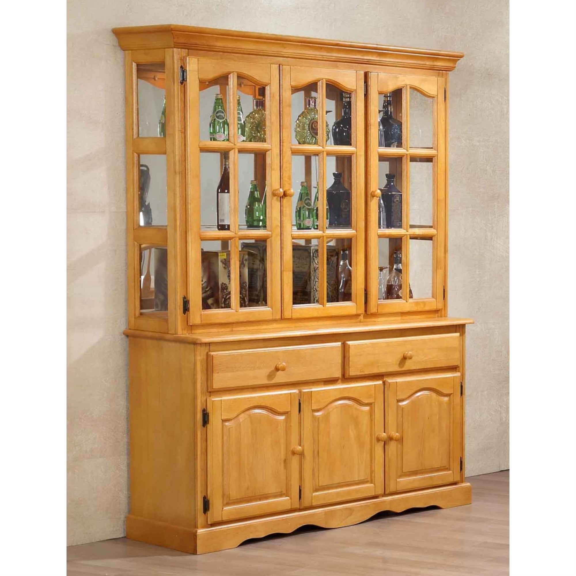 Sunset Trading Oak Selections Treasure Buffet And Lighted Hutch | Light Oak