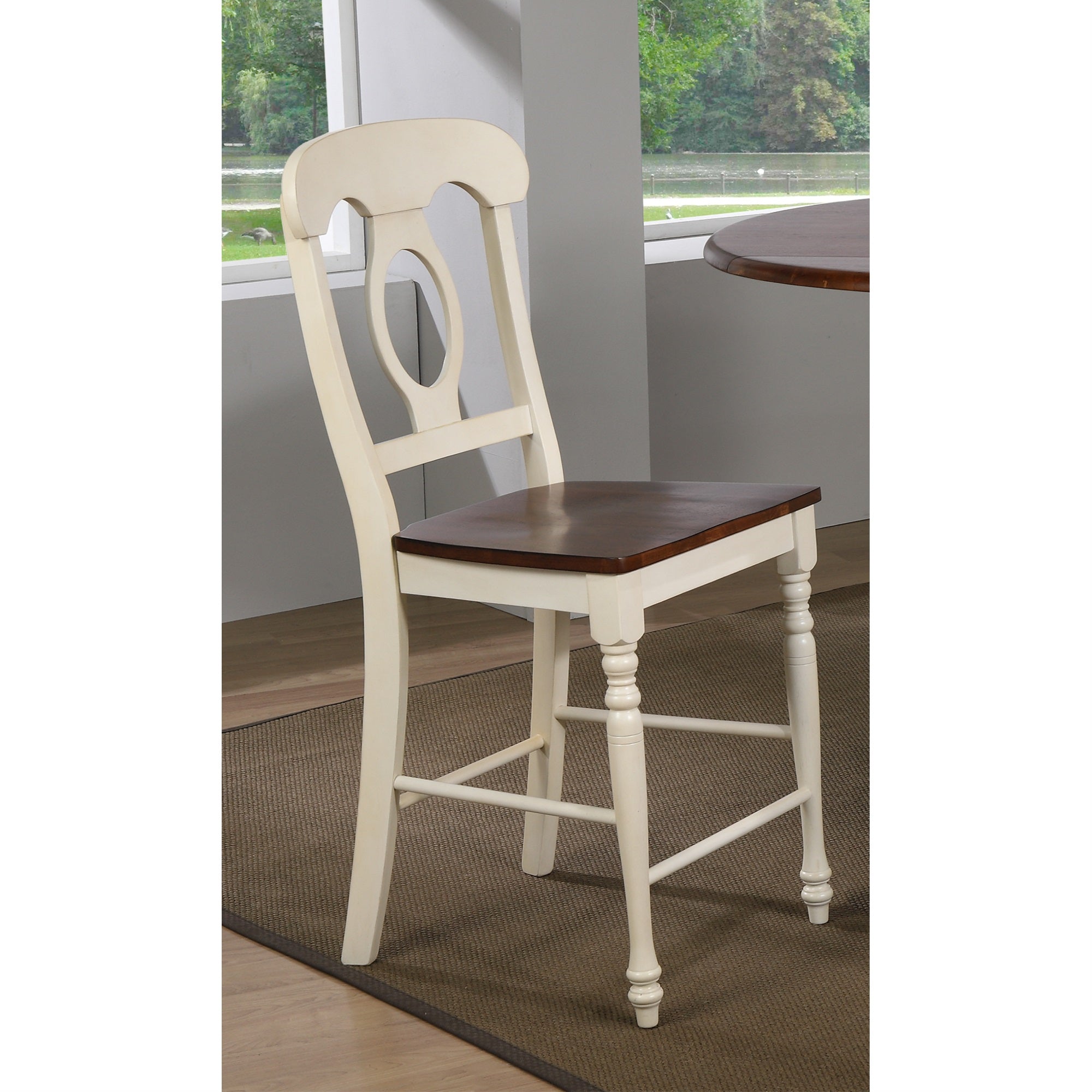 Sunset Trading Andrews Napoleon Barstool | Antique White And Chestnut Brown | Set Of 2