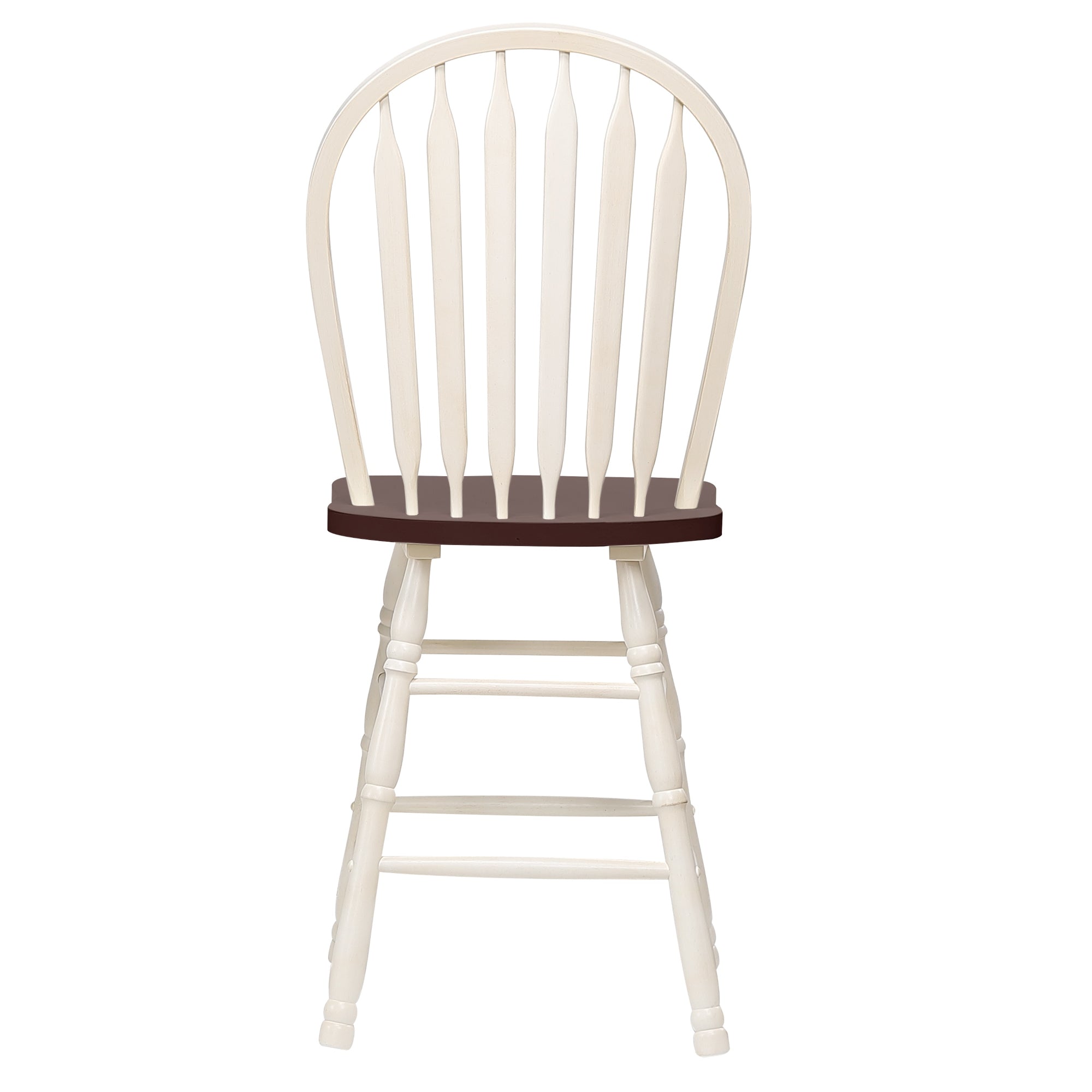 Sunset Trading Andrews Arrowback 24 Barstool - Antique White And Brown Solid Wood Counter Height Stool - Set Of 2