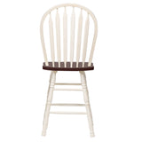 Sunset Trading Andrews Arrowback 24 Barstool - Antique White And Brown Solid Wood Counter Height Stool - Set Of 2