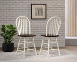 Sunset Trading Andrews Arrowback 24 Barstool - Antique White And Brown Solid Wood Counter Height Stool - Set Of 2