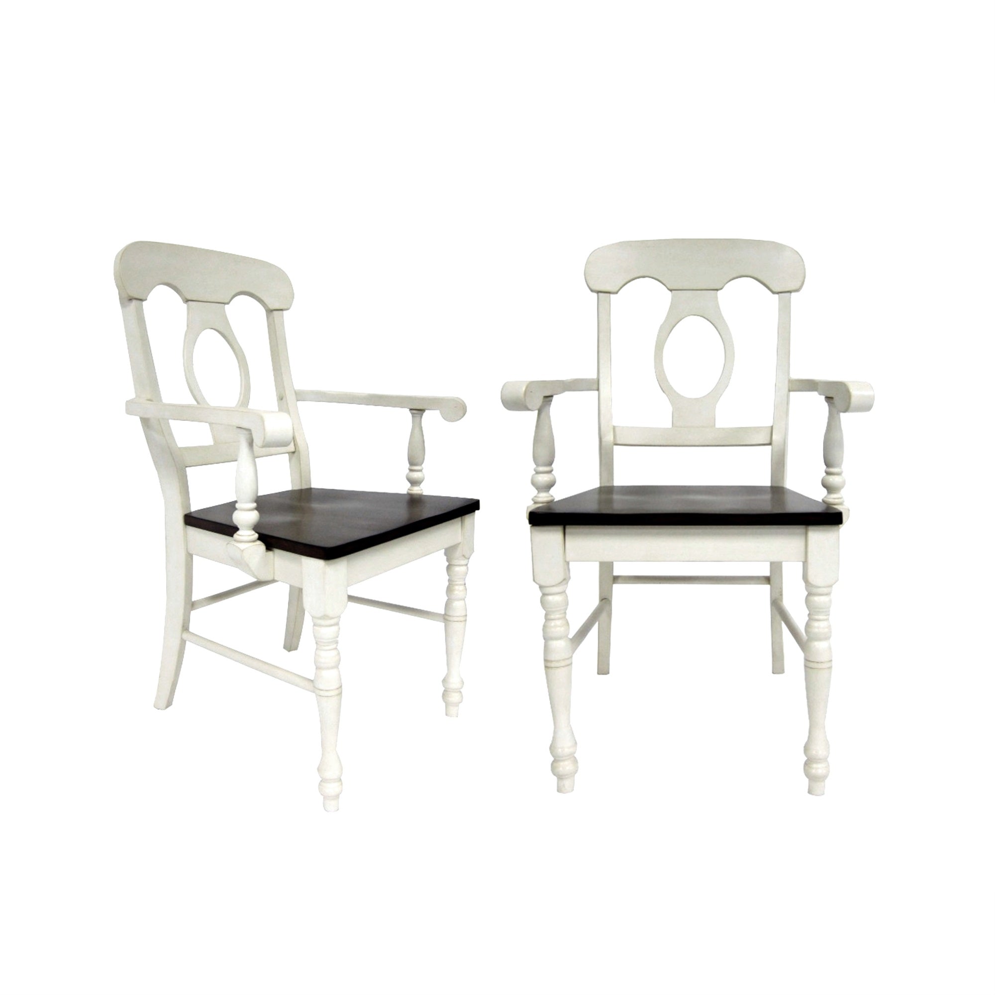 Sunset Trading Andrews Napoleon Dining Chair With Arms | Antique White With Chestnut Brown Seat | Set Of 2