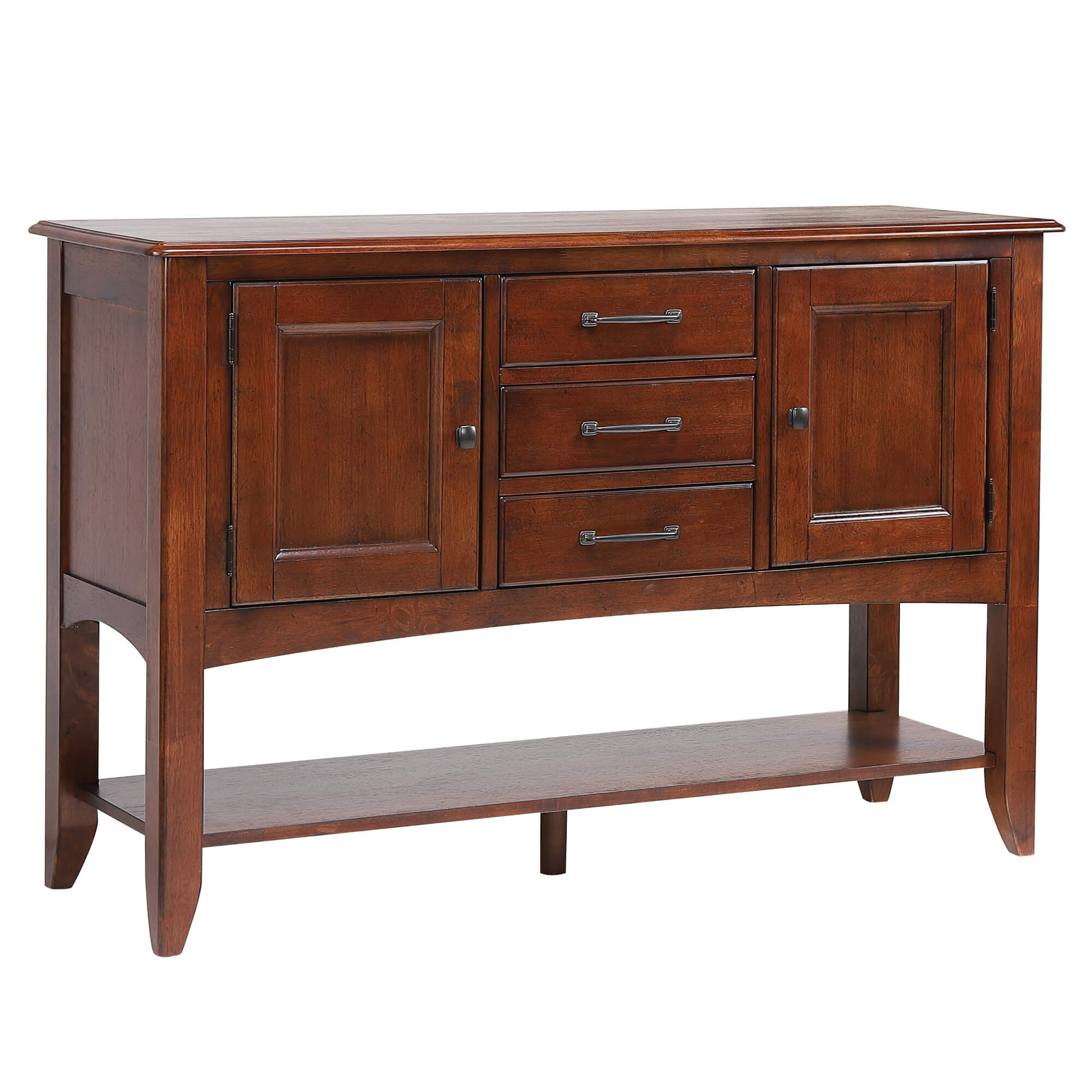 Sunset Trading Andrews Sideboard With Large Display Shelf | 3 Drawers 2 Storage Cabinets | Chestnut Brown