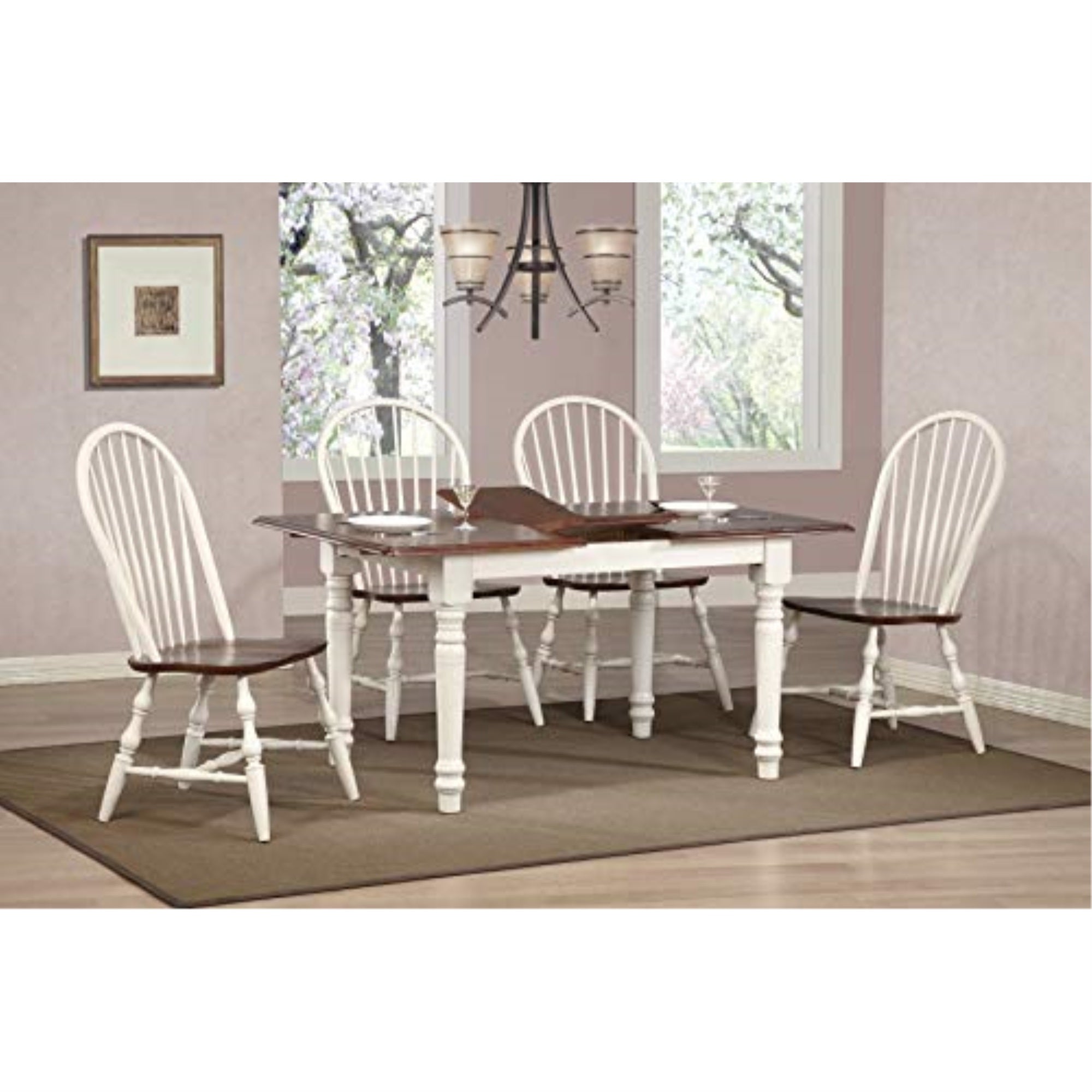 Sunset Trading Andrews 5 Piece 60 Rectangular Extendable Dining Set | Butterfly Leaf Table | 4 Windsor Spindleback Chairs | An