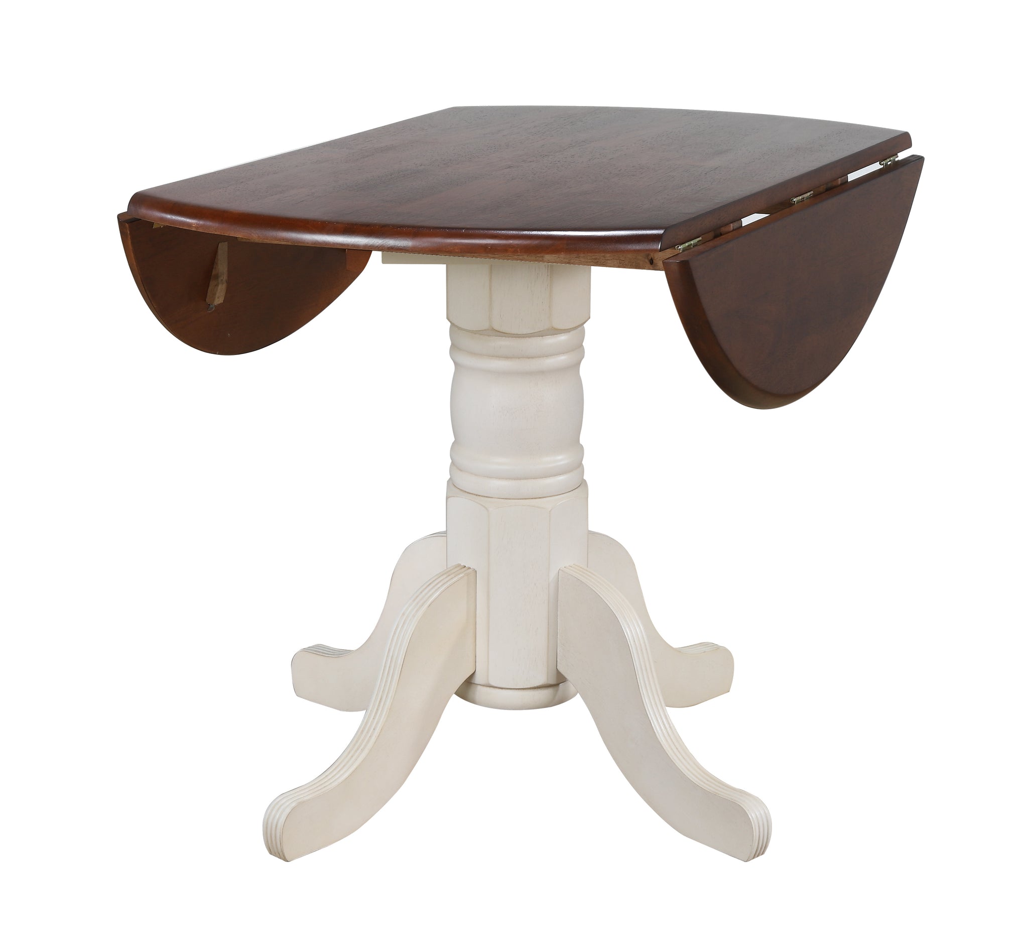 Sunset Trading Andrews 42 Round Extendable Drop Leaf Dining Table | Antique White And Chestnut Brown | Seats 6