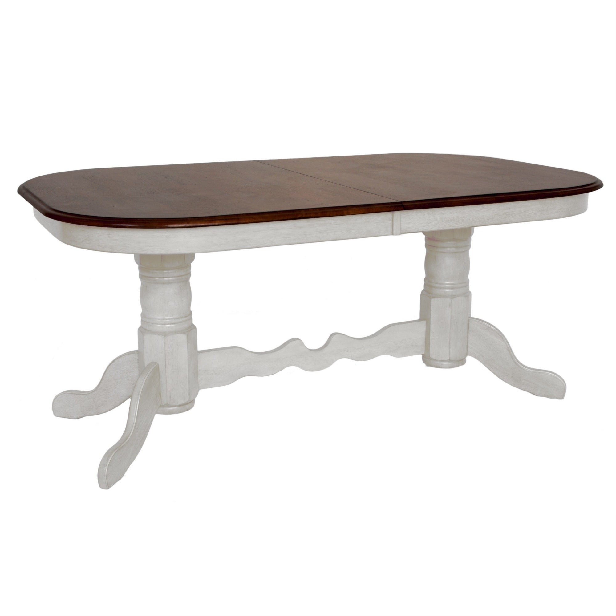 Sunset Trading Andrews 9 Piece 96 Oval Double Pedestal Extendable Dining Set| Butterfly Leaf Table | Antique White Chestnut Br