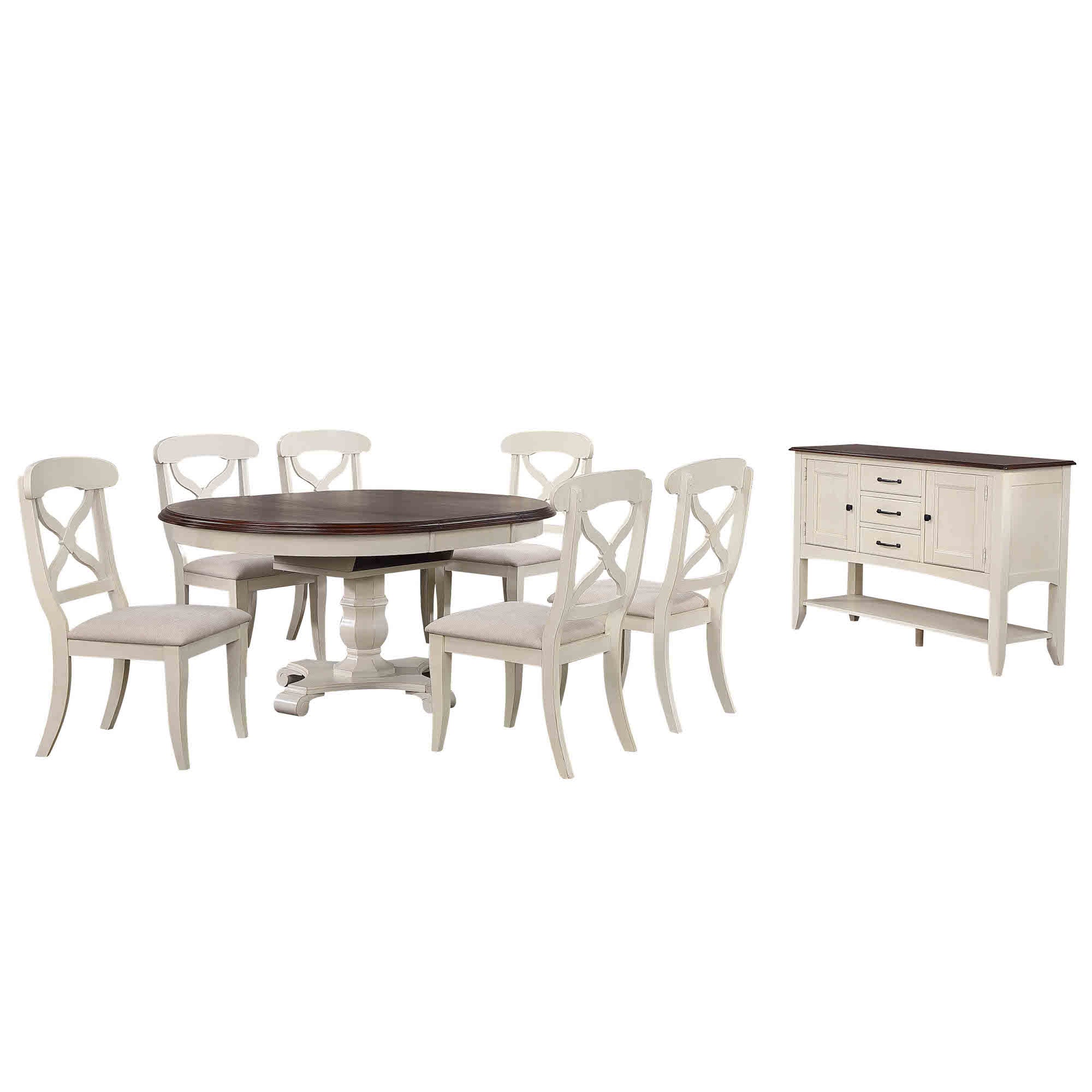 Sunset Trading Andrews 8 Piece 48 Round Or 66 Oval Extendable Dining Set| Butterfly Leaf Table | Sideboard With Large Displa