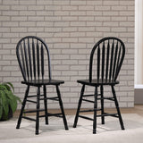 Sunset Trading Selections Arrowback 24 Barstool - Distressed Black Solid Wood Counter Height Stool - Set Of 2