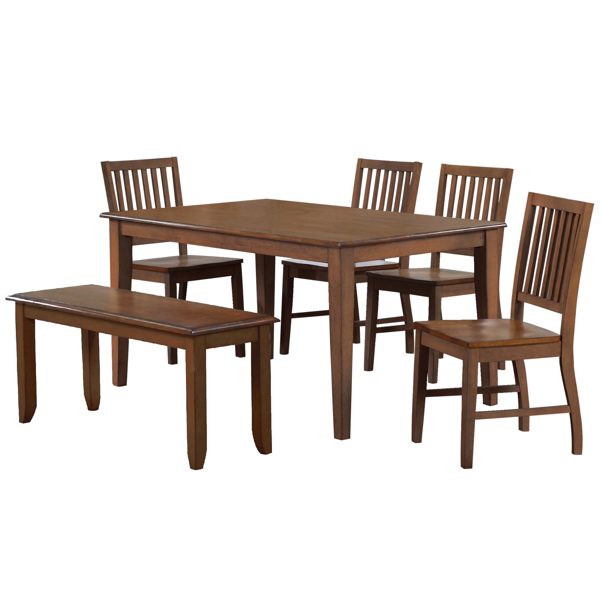 Sunset Trading Simply Brook 6 Piece Rectangular Dining Set With Bench | Amish Brown Solid Wood | Seats 7