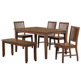 Sunset Trading Simply Brook 6 Piece Rectangular Dining Set With Bench | Amish Brown Solid Wood | Seats 7