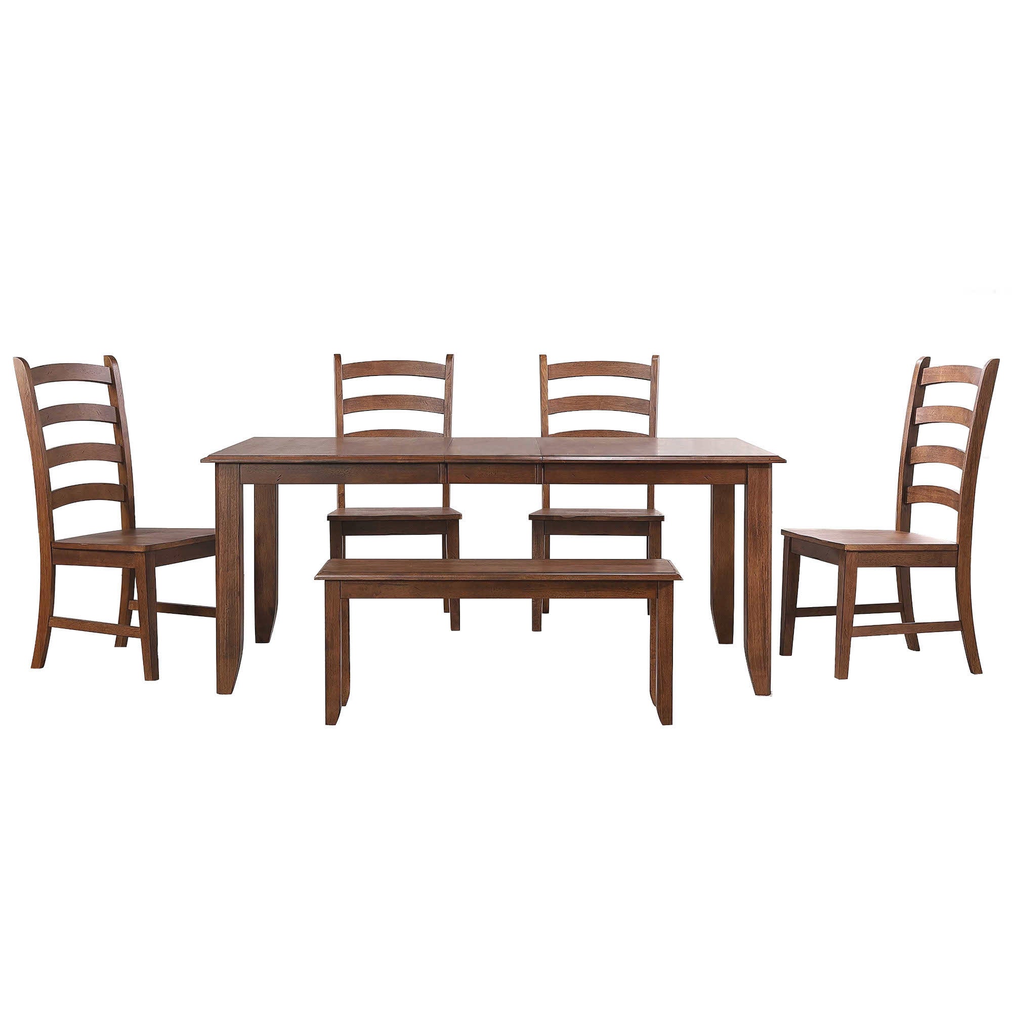 Sunset Trading Simply Brook 6 Piece 72 Rectangular Extendable Table Dining Set With Bench | 4 Slat Back Chairs | Amish Brown |