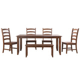 Sunset Trading Simply Brook 6 Piece 72 Rectangular Extendable Table Dining Set With Bench | 4 Slat Back Chairs | Amish Brown |