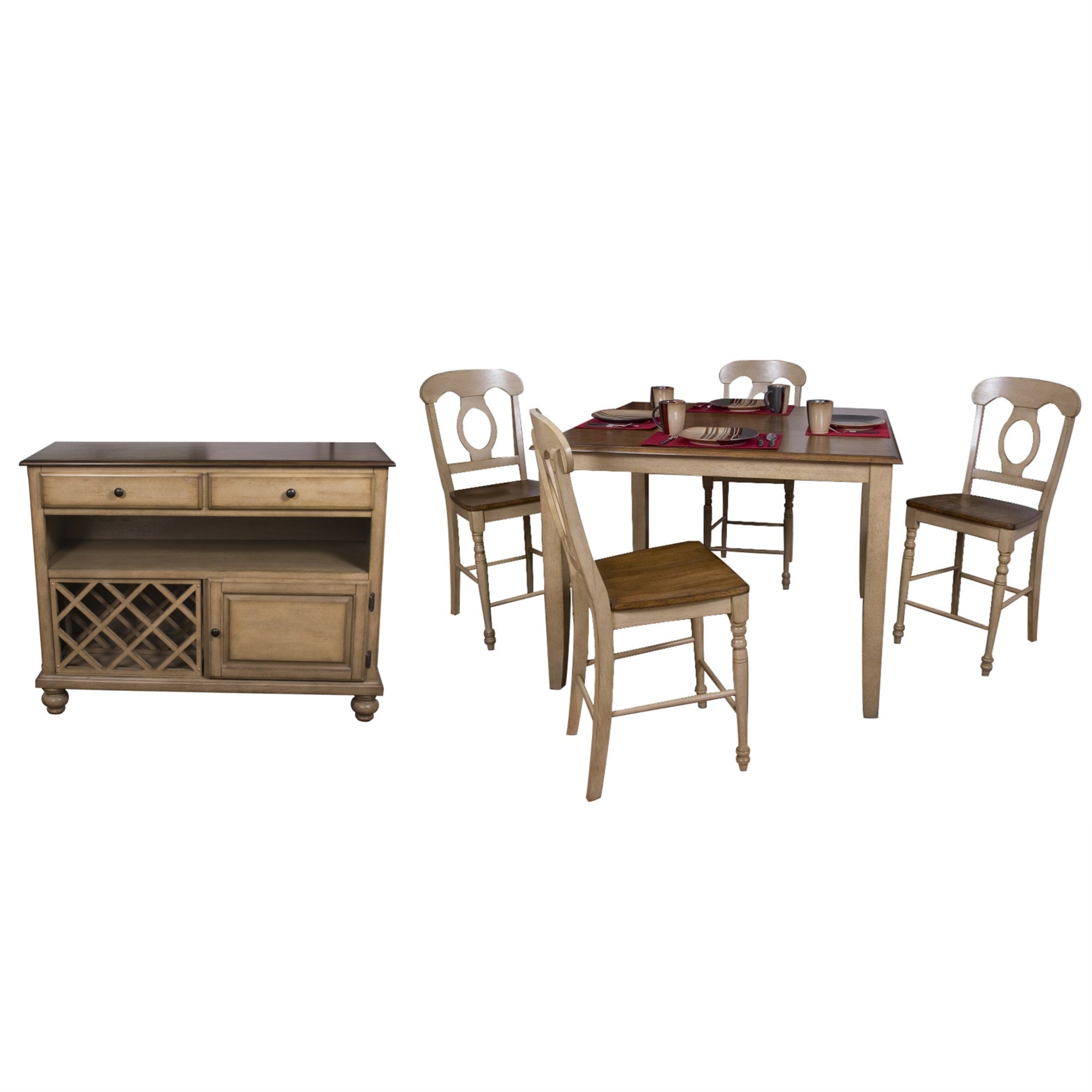Sunset Trading Brook 6 Piece 48 Square Pub Set With Napoleon Stools | Counter Height Dining Table | Server | Seats 8