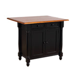 Sunset Trading Antique Black Expandable Kitchen Island With Cherry Drop Leaf Top | Drawers And Cabinet