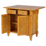 Sunset Trading Light Oak Extendable Kitchen Island With Drop Leaf Top | Drawers And Cabinet