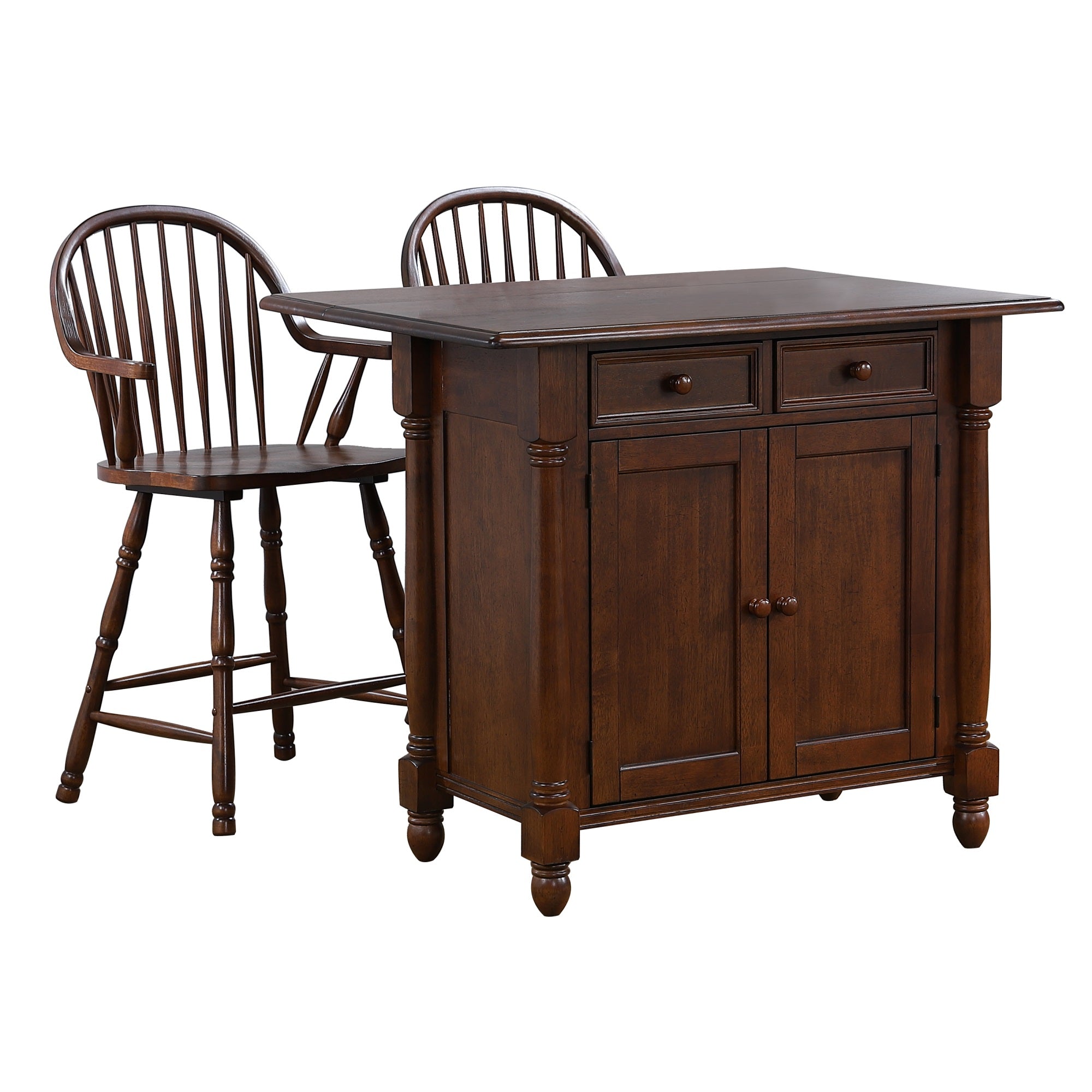 Sunset Trading Andrews Extendable Drop Leaf Kitchen Island With Counter Height Stools With Arms | Distressed Chestnut Brown | Dr