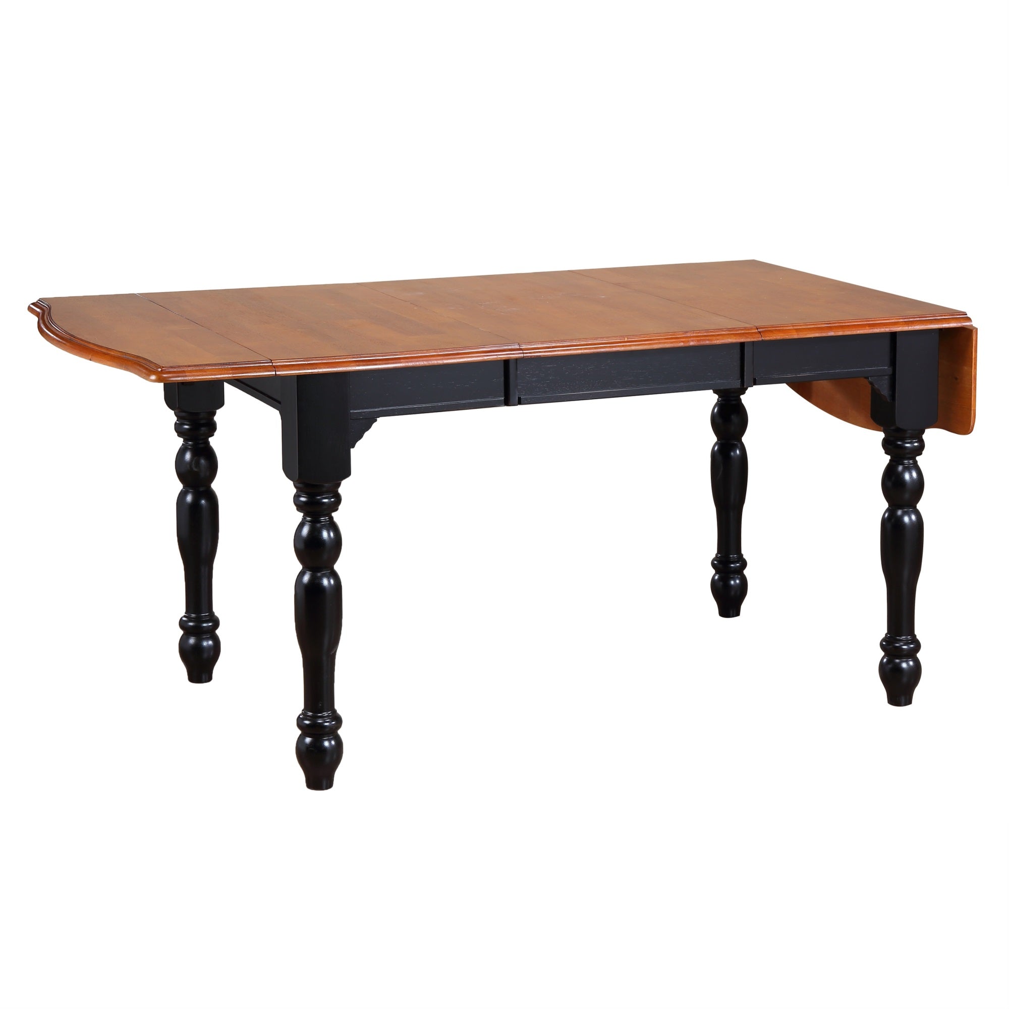 Sunset Trading Black Cherry Selections 72 Rectangular Drop Leaf Extendable Dining Table | Antique Black With Cherry Top | Seat