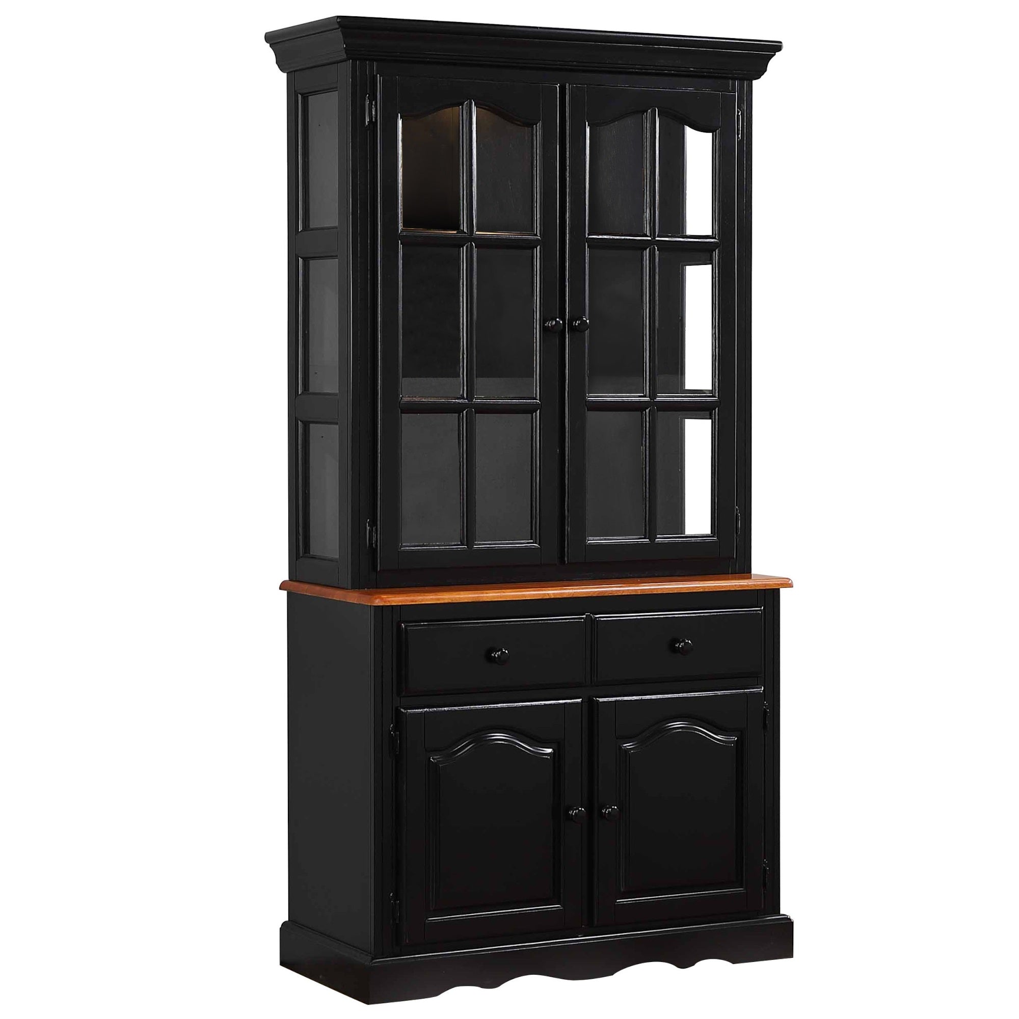 Sunset Trading Black Cherry Selections Keepsake Buffet And Lighted Hutch | Antique Black And Cherry