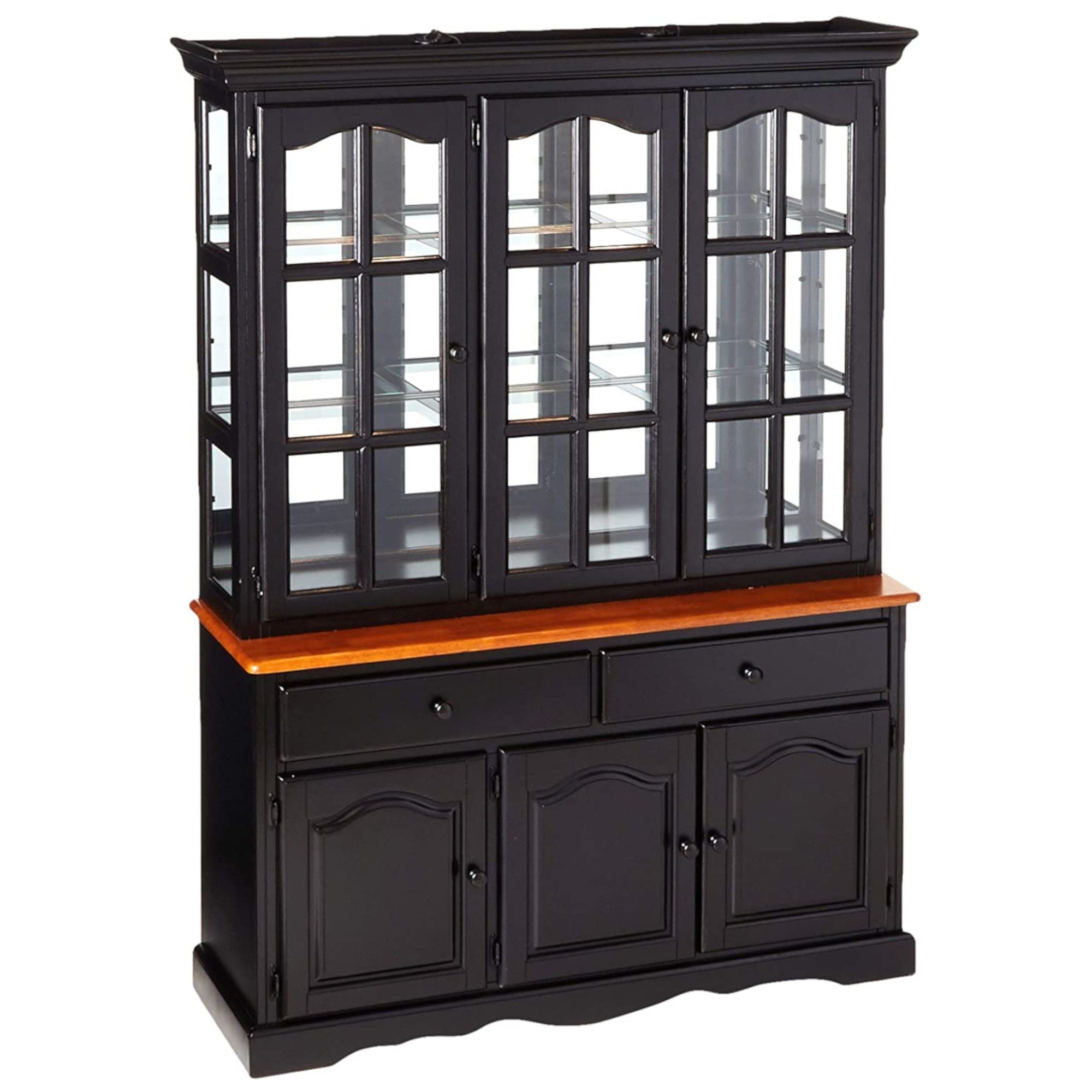 Sunset Trading Black Cherry Selections Treasure Buffet And Lighted Hutch | Antique Black And Cherry