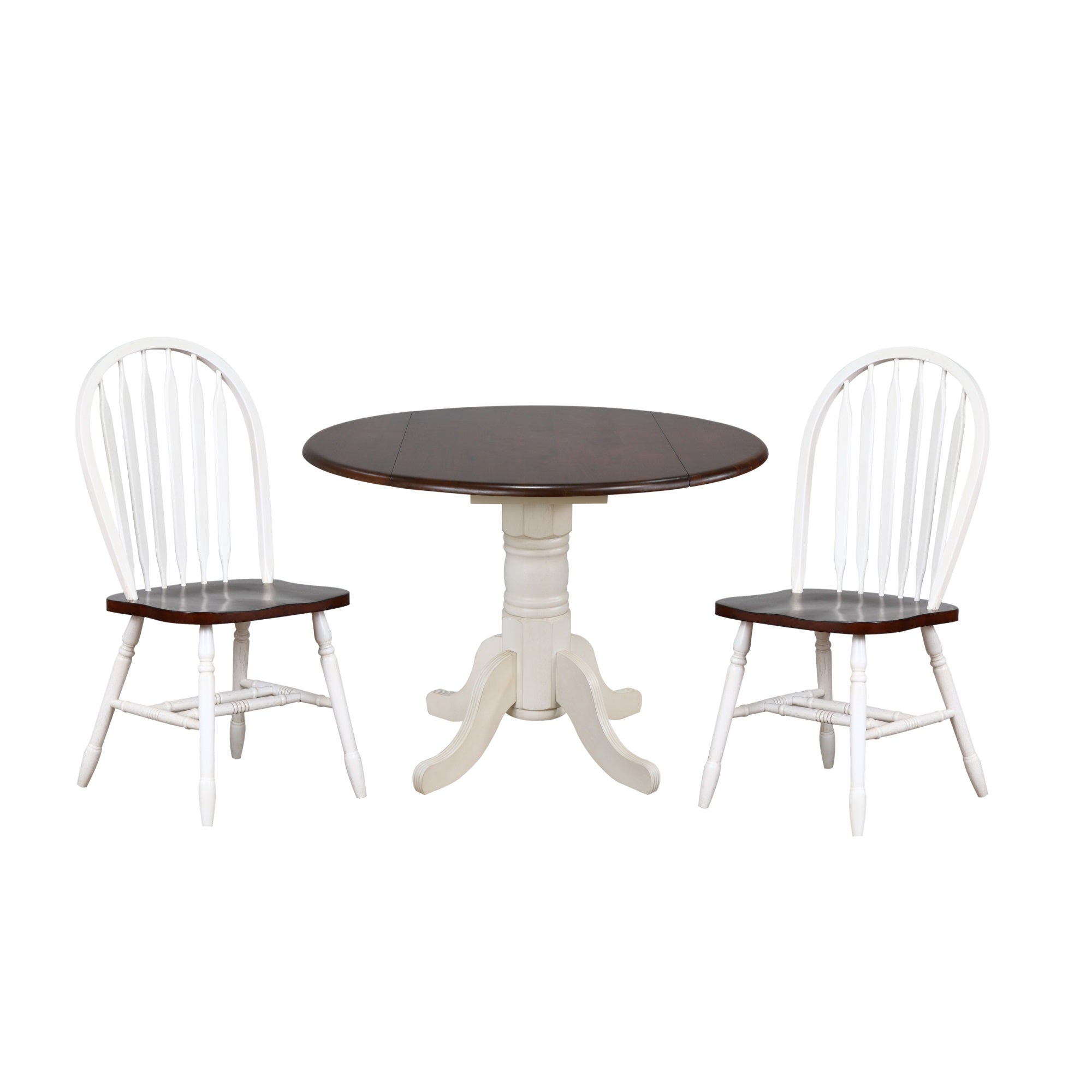 Sunset Trading Andrews 3 Piece 42 Round Extendable Dining Set | Drop Leaf Table | Antique White And Chestnut Brown | 2 Arrowba