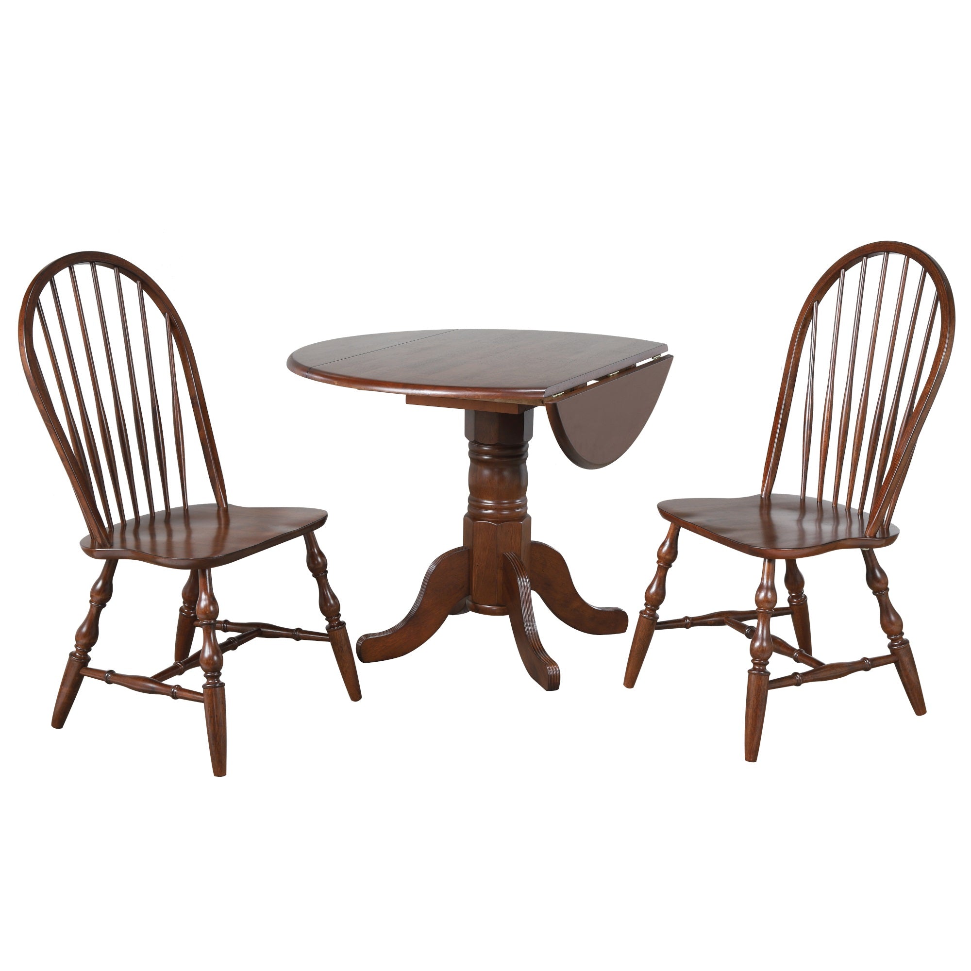 Sunset Trading Andrews 3 Piece 42 Round Drop Leaf Dining Set | Antique White And Chestnut Brown | Spindleback Chairs | Seats 6