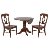 Sunset Trading Andrews 3 Piece 42 Round Drop Leaf Dining Set | Chestnut Brown | Napoleon Chairs | Seats 6