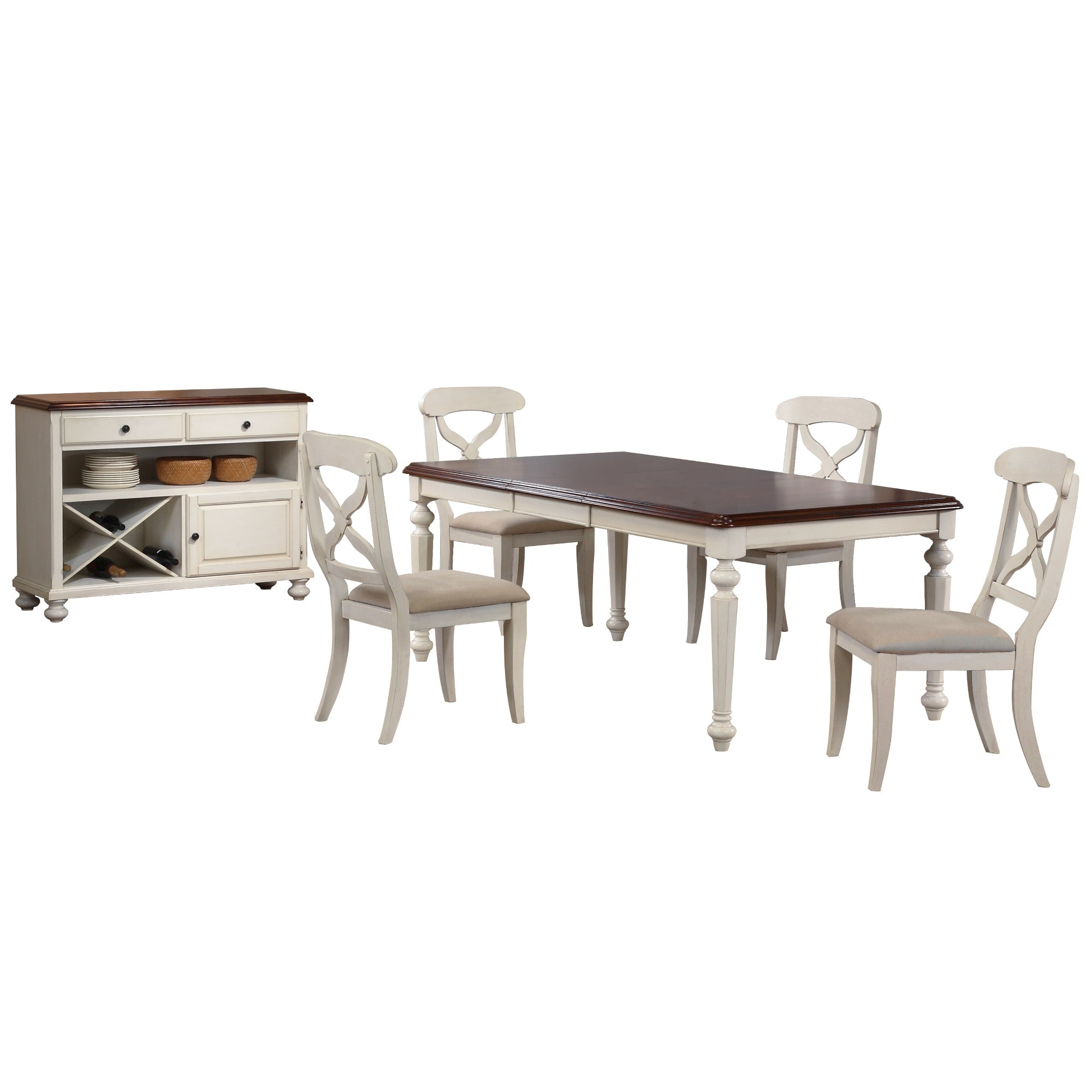 Sunset Trading Andrews 6 Piece 76 Rectangular Butterfly Extendable Dining Set | Antique White Chestnut Brown | Server | Seats