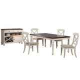 Sunset Trading Andrews 6 Piece 76 Rectangular Butterfly Extendable Dining Set | Antique White Chestnut Brown | Server | Seats