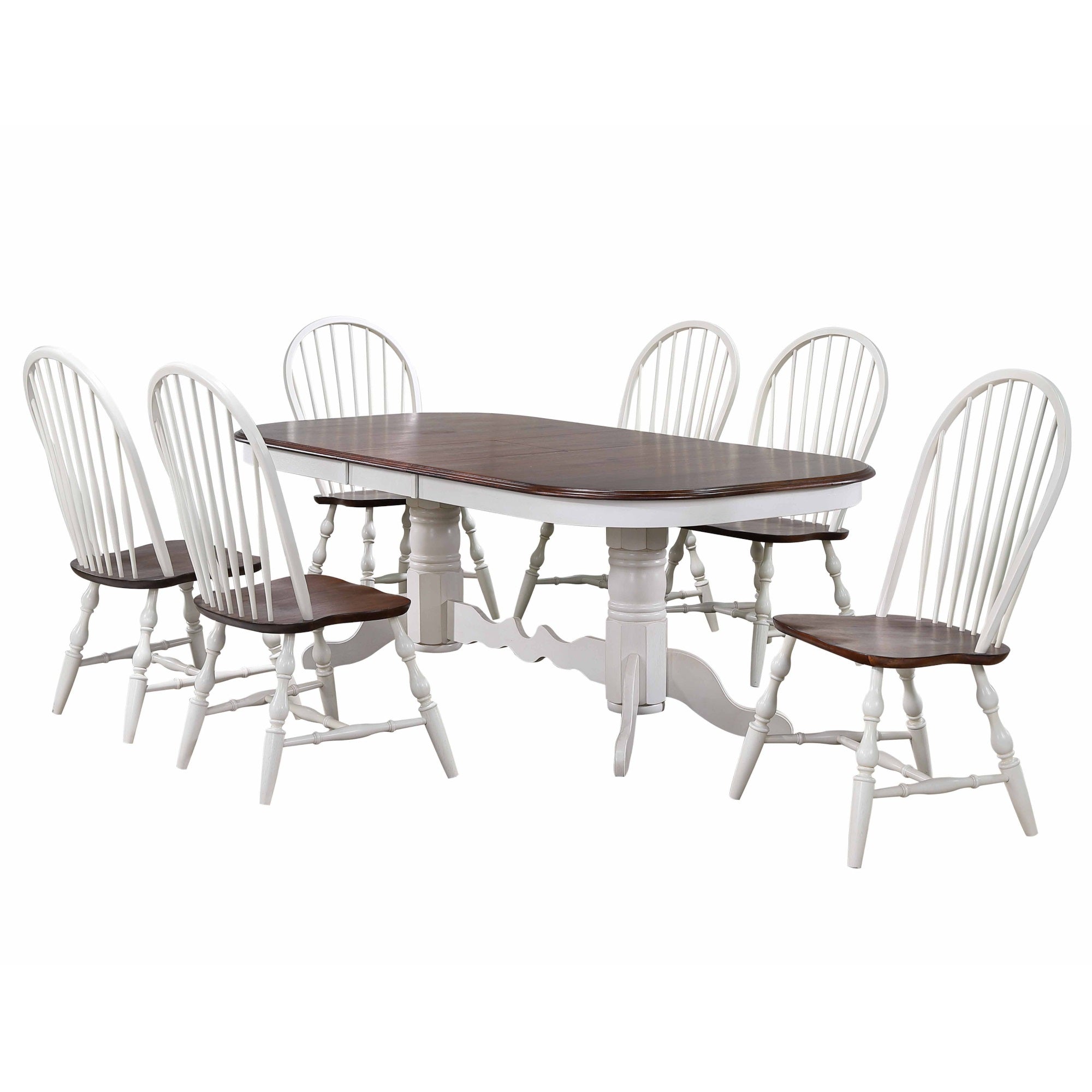 Sunset Trading Andrews 7 Piece 96 Oval Double Pedestal Extendable Dining Set| Butterfly Leaf Table | Antique White And Chestnu